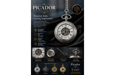 Picador Mechanical Pocket Watch with Chain